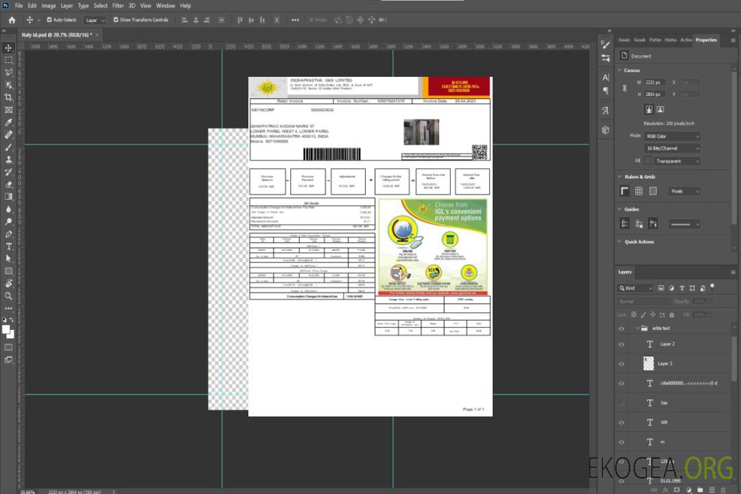 Facture d'entreprise de services publics d'Indraprastha Gas Limited (IGL), SCR template